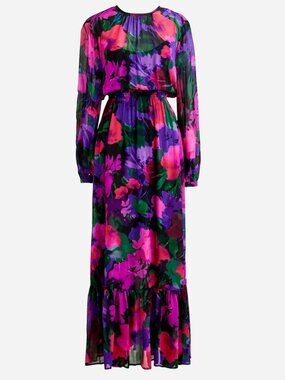 J. Crew Watercolor Floral Long Sleeve Chiffon Midi Dress - Size M - NWT